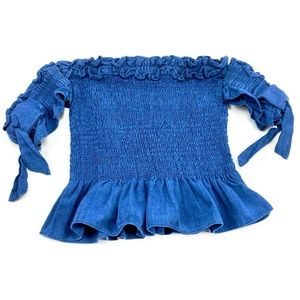 Dance&Marvel Blue Off Shoulder Smocked Crop Top S